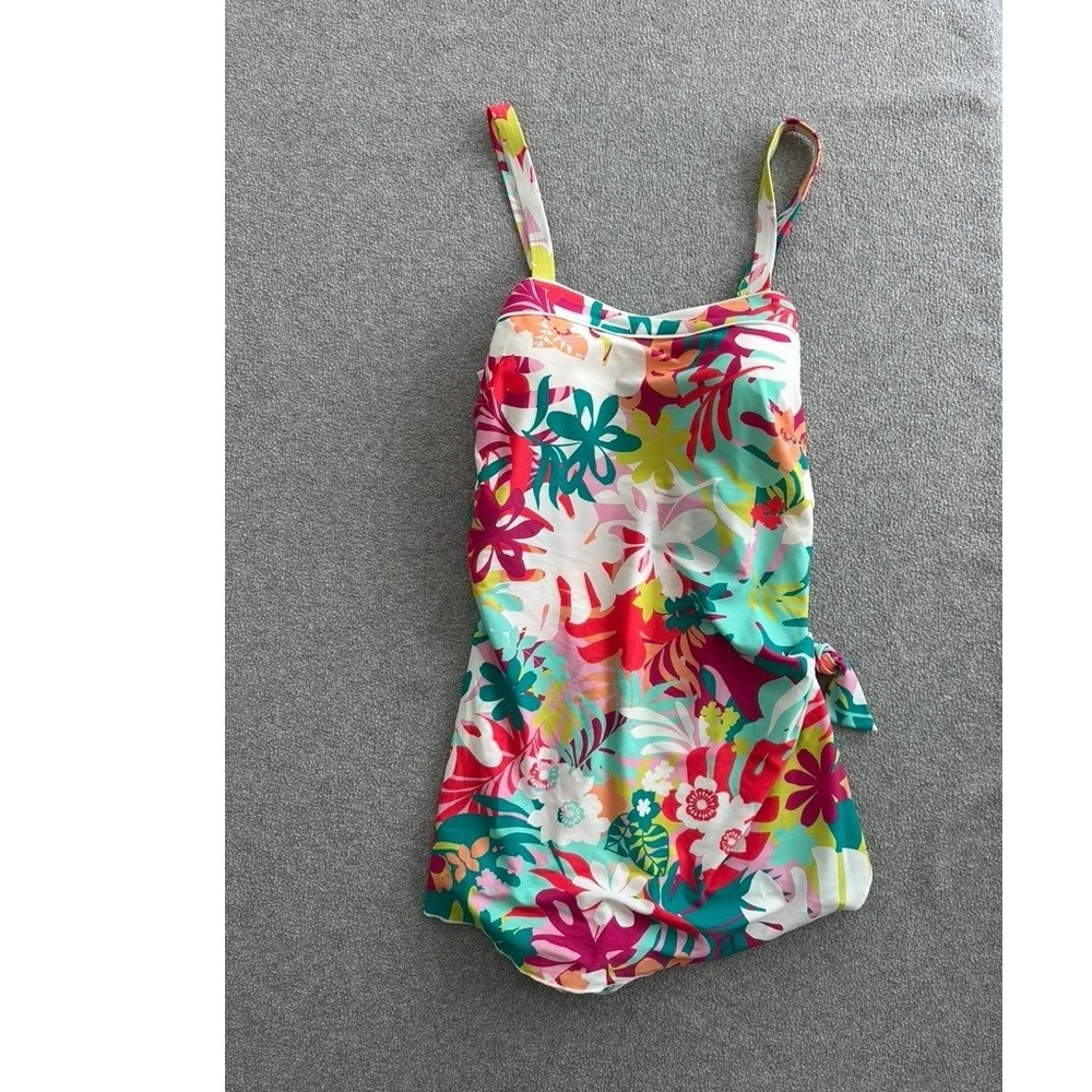 Roxanne Sarong Swimsuit 16 40D Pink Multi Tropical Floral Bandeau Modest E77093